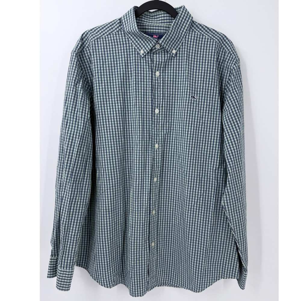 Vineyard Vines Mens sz XL Whale Shirt Gingham Button Down Green Blue preppy